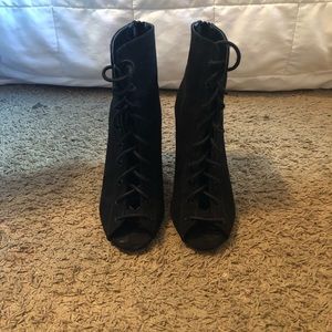 Black Heeled Lace Up Booties